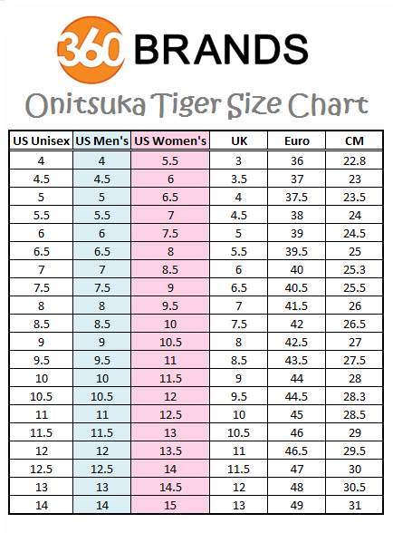Onitsuka Tiger Size Chart Uk